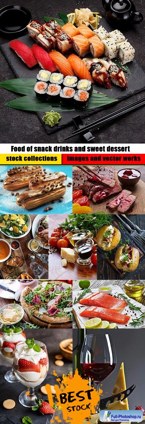 Food of snack drinks and sweet dessert