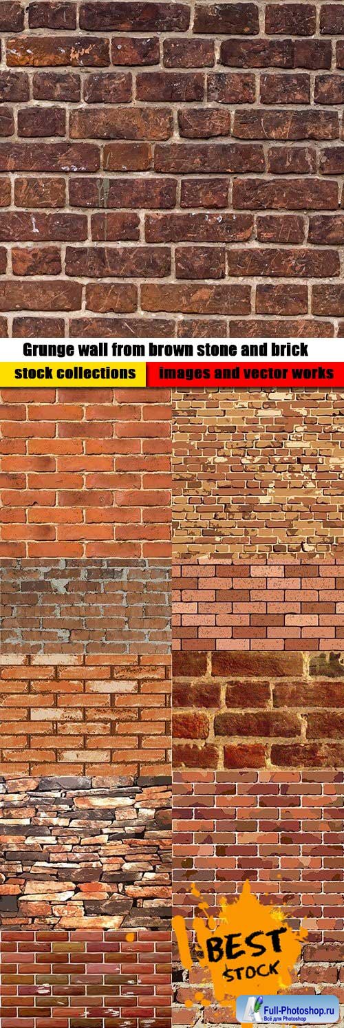 Grunge wall from brown stone and brick