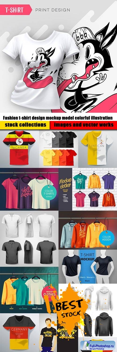 Fashion t-shirt design mockup model colorful illustration