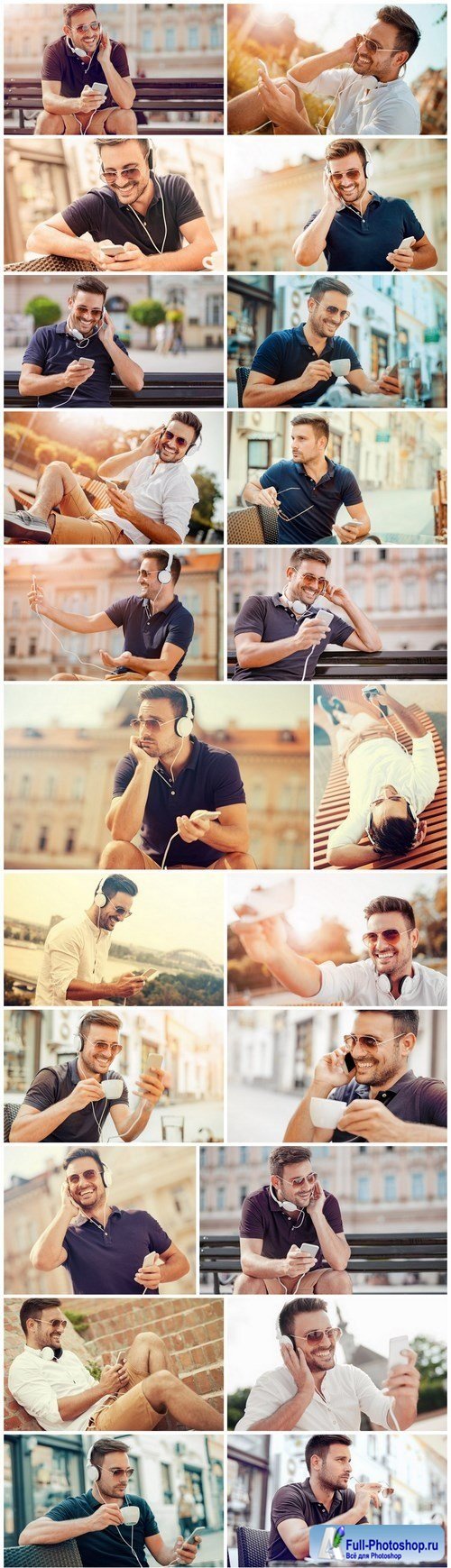 Smiling handsome guy listening to music - 24xUHQ JPEG Photo Stock