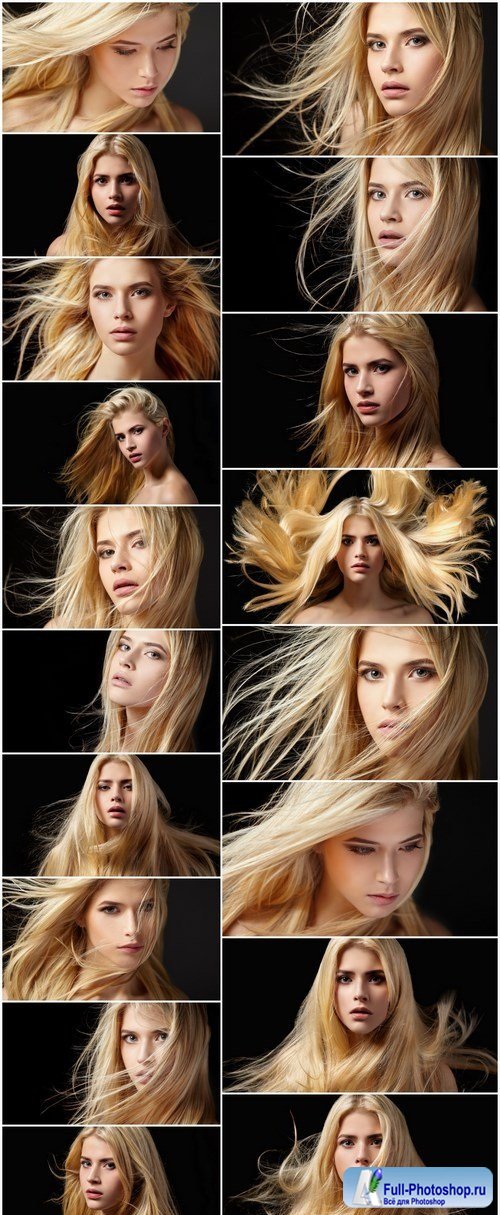 Portrait of beautiful blonde - woman with flying hair - 18xUHQ JPEG