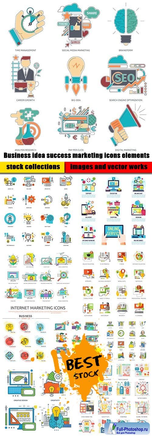 Business idea success marketing icons elements
