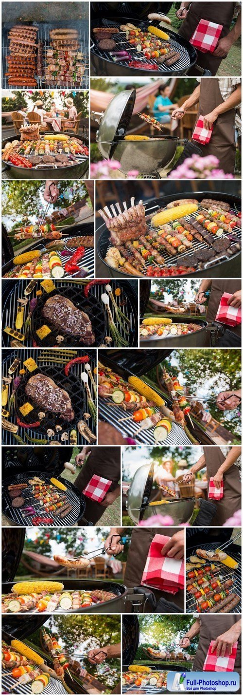 Assorted delicious grilled meat with vegetable on a barbecue - 18xUHQ JPEG Photo Stock