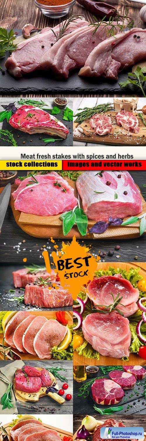 Meat fresh stakes with spices and herbs