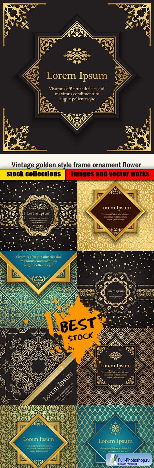 Vintage golden style frame ornament flower