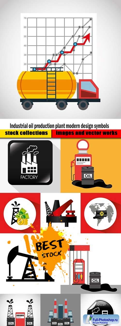Industrial oil production plant modern design symbols