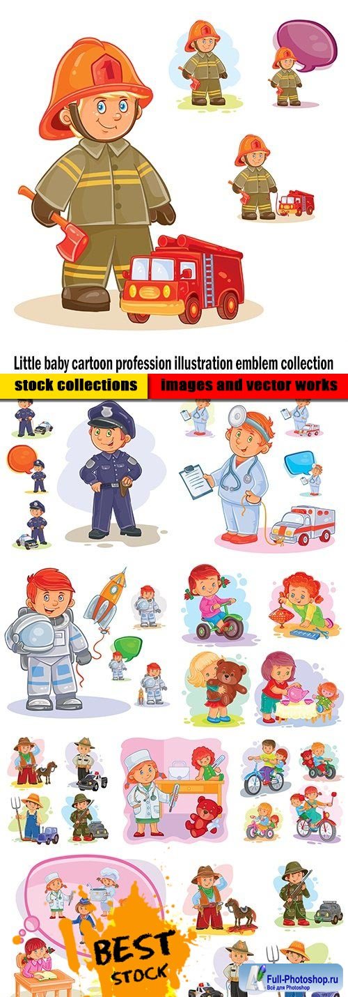 Little baby cartoon profession illustration emblem collection