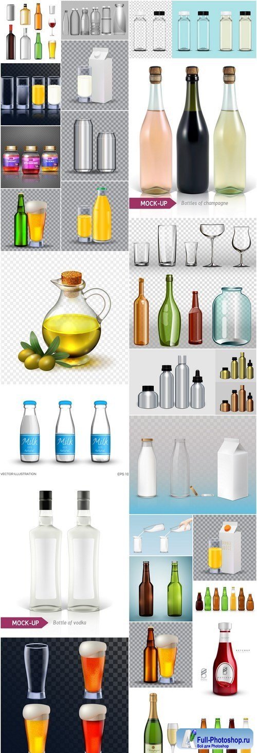 Realistic Mockup Bottle And Glass - 25 Vector