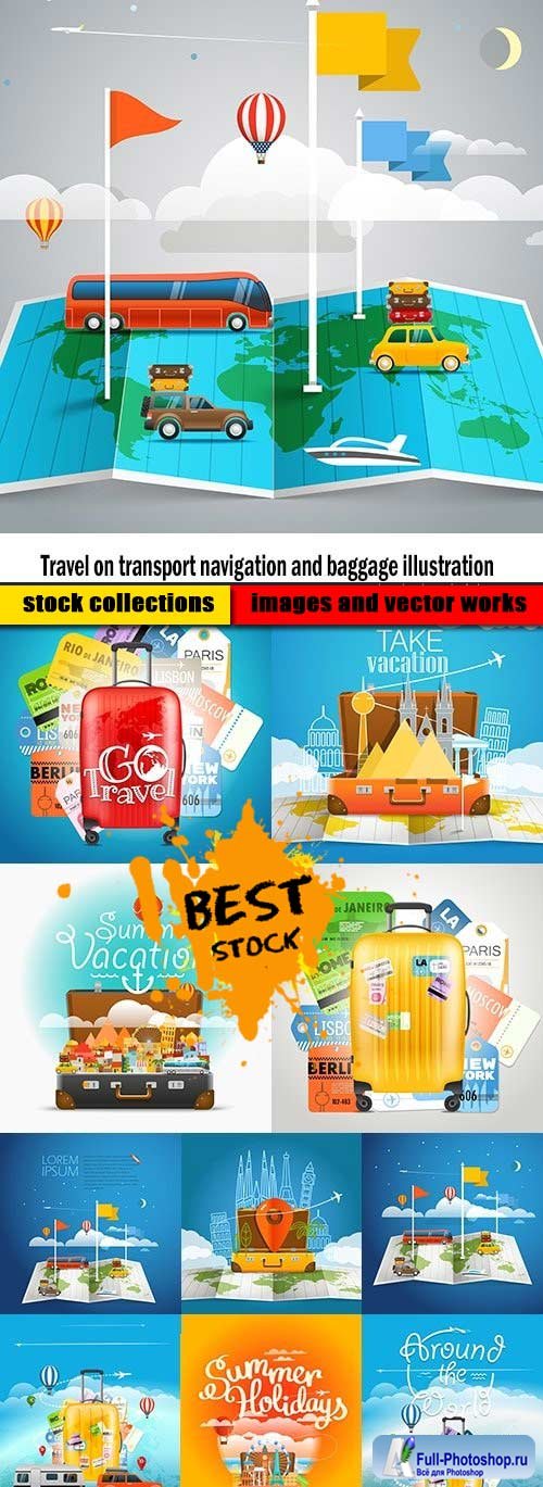 Travel on transport navigation and baggage illustration