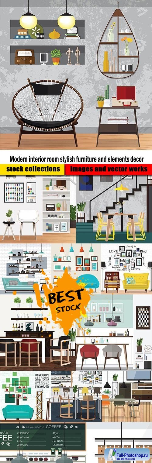 Modern interior room stylish furniture and elements decor