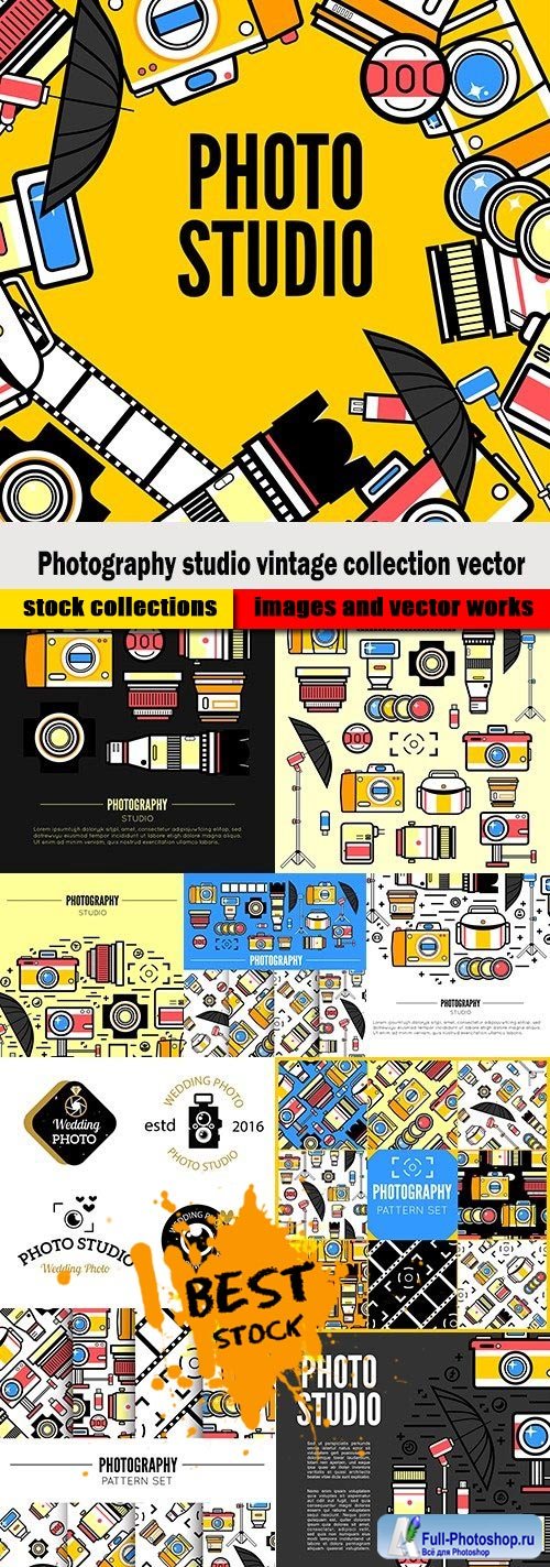 Photography studio vintage collection vector