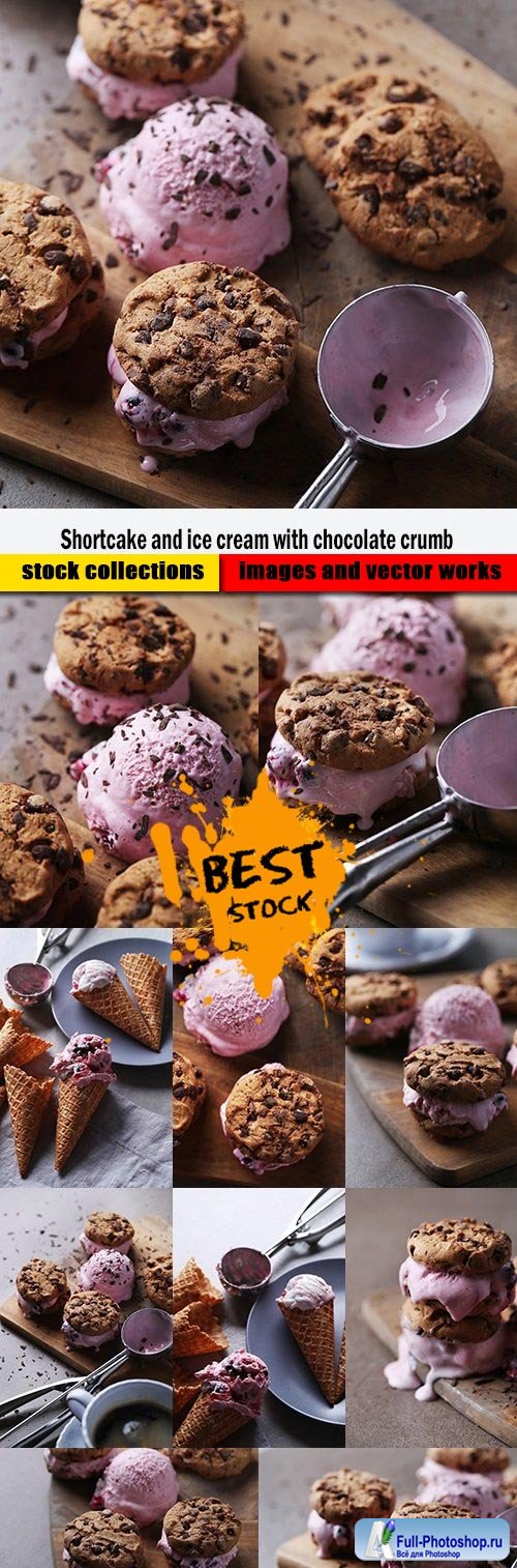 Shortcake and ice cream with chocolate crumb
