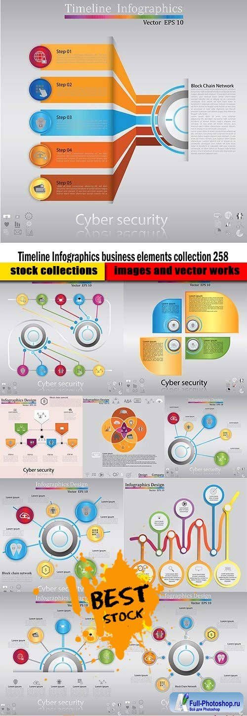 Timeline Infographics business elements collection 258