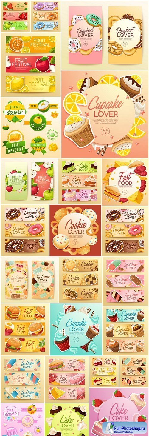 Ice Cream Cake Donuts Banners - 25 Vector