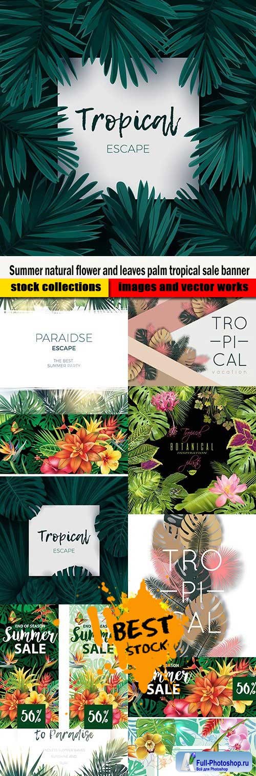 Summer natural flower and leaves palm tropical sale banner