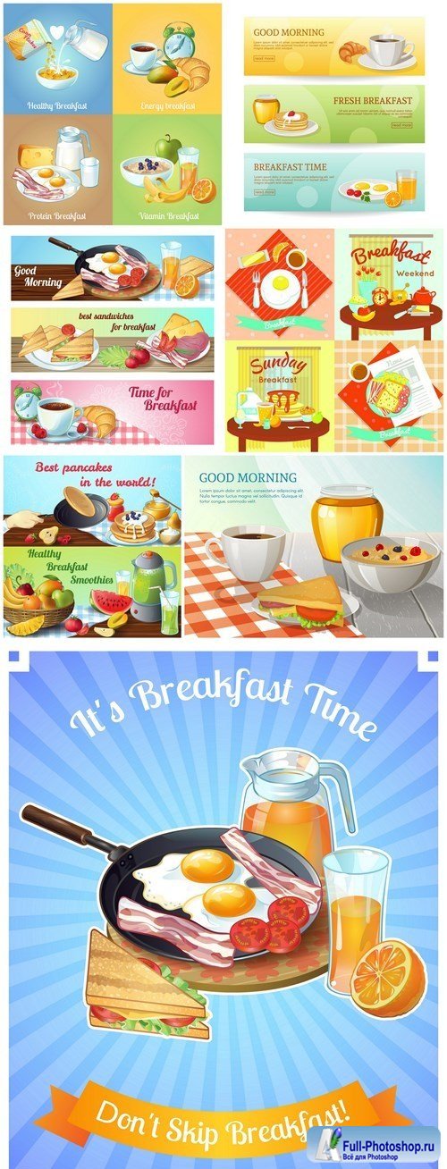 Colorful Breakfast Composition - 7 Vector