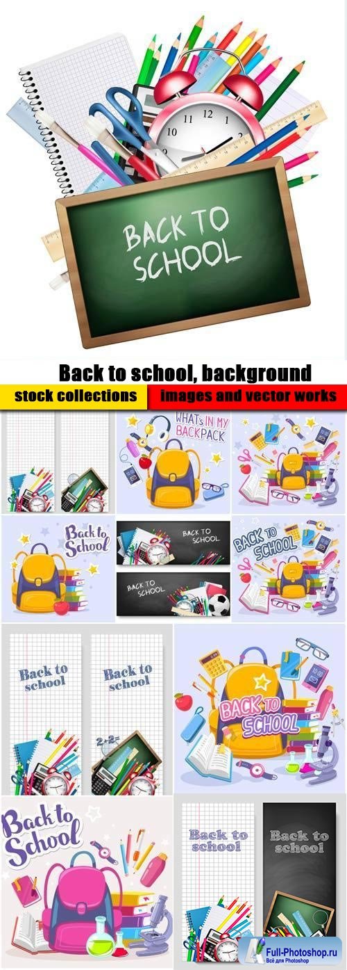 Back to school, background with colorful supplies vector