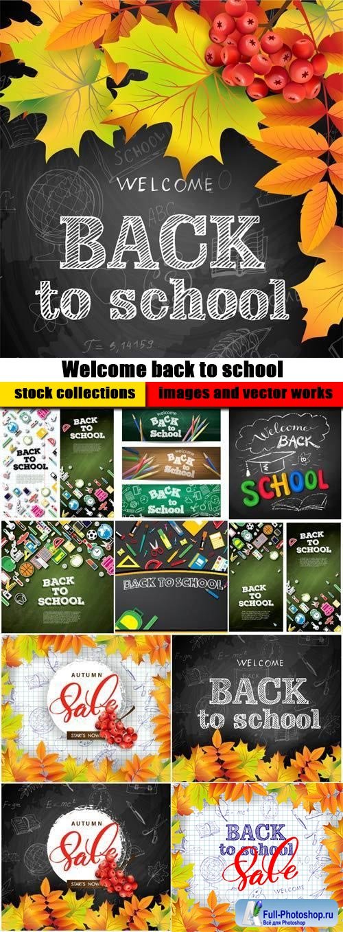 Welcome back to school background with bright autumn leaves, vector illustration