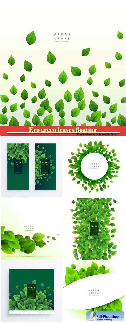 Eco green leaves floating on white vector background
