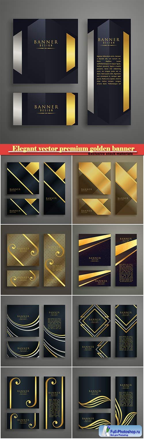 Elegant vector premium golden banner cards invitation set