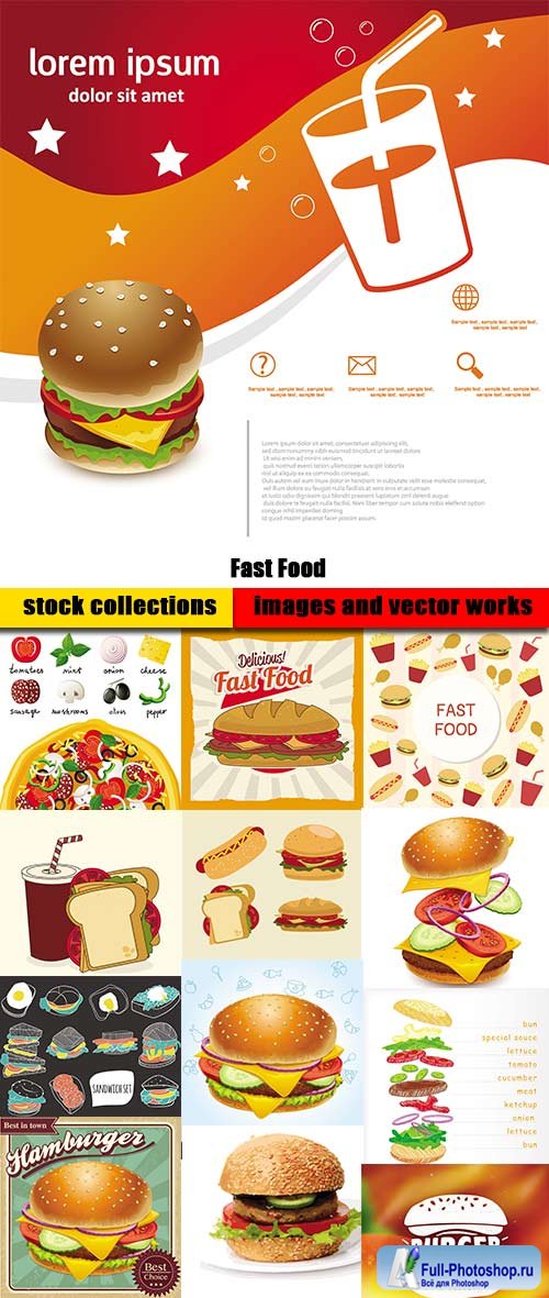 Stock Vectors - Fast Food, Hot dog, Pizza, Burgers