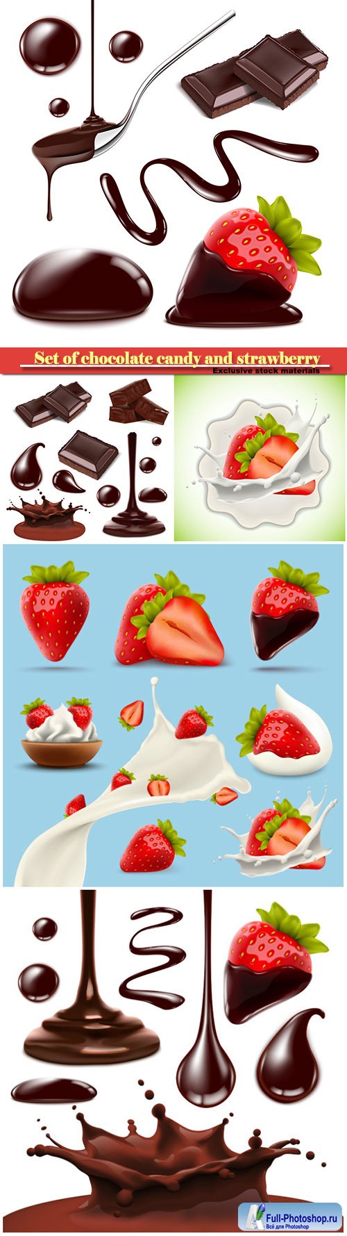 Set of chocolate candy and strawberry in vector