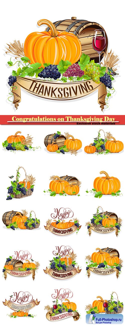 Vector set congratulations on Thanksgiving Day