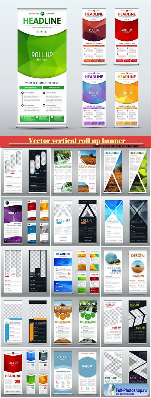 Template of a vector vertical roll up banner for business