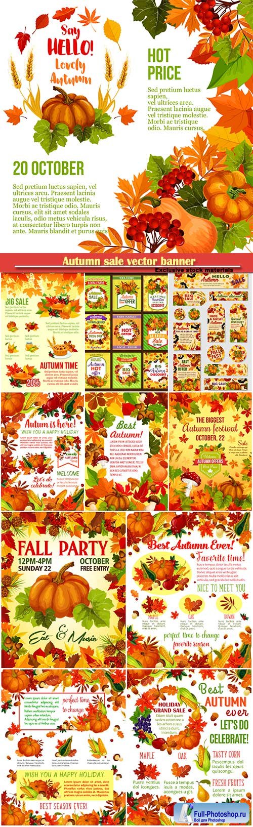 Autumn sale vector banner with fall harvest vegetable, fruit and leaf frame