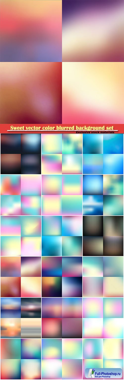 Sweet vector color blurred background set, pastel color design