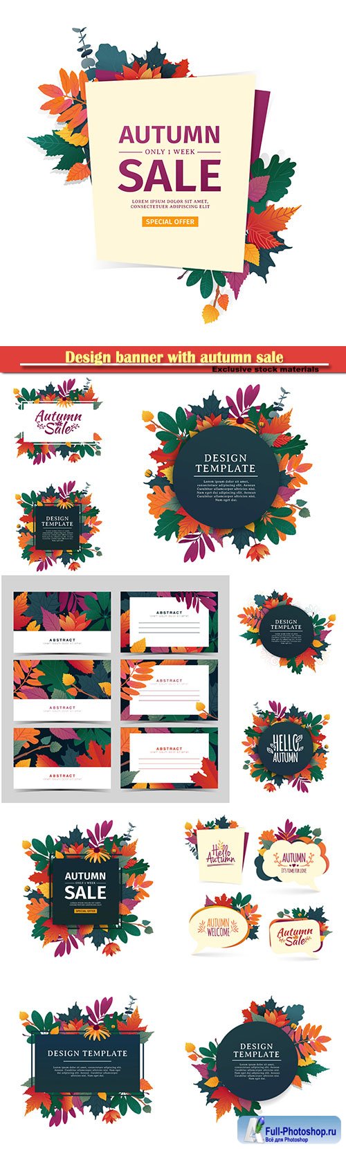 Set autumn vector bubbles, design banner with autumn sale and discount card
