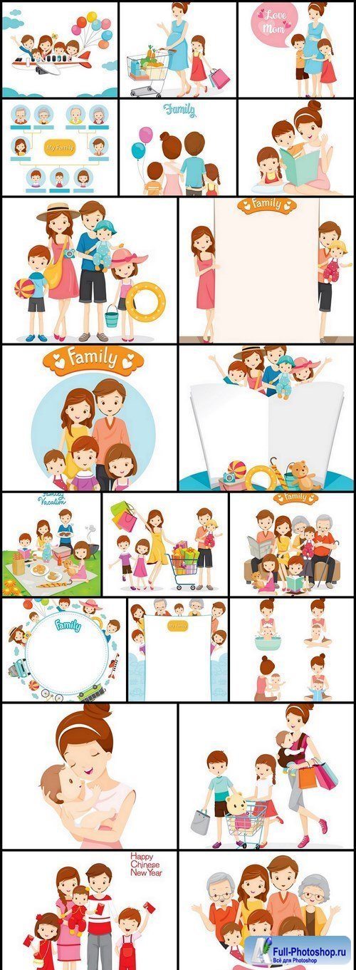 Happy Family Collection - 20 Vector