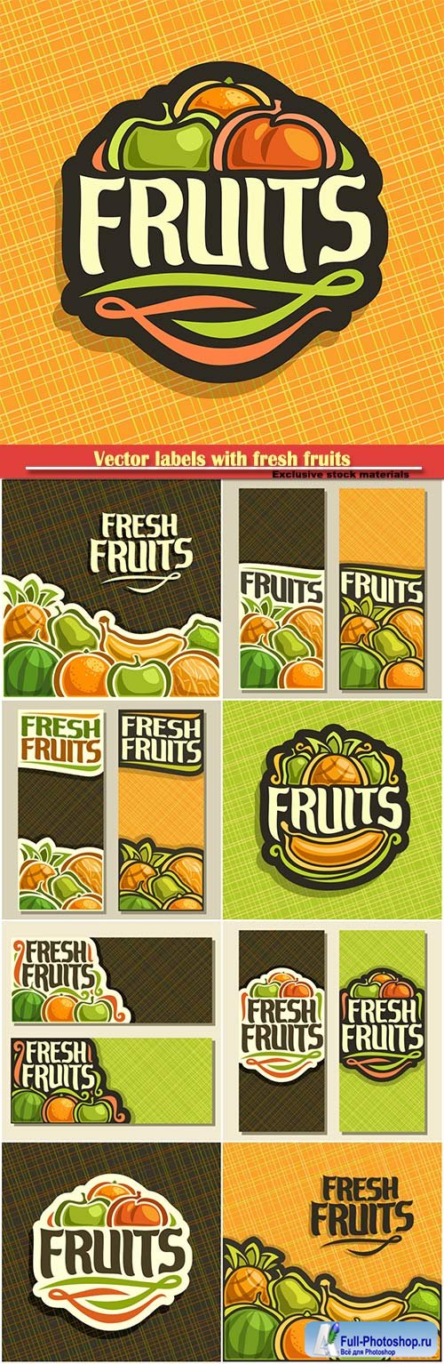 Vector labels with fresh fruits in vintage style