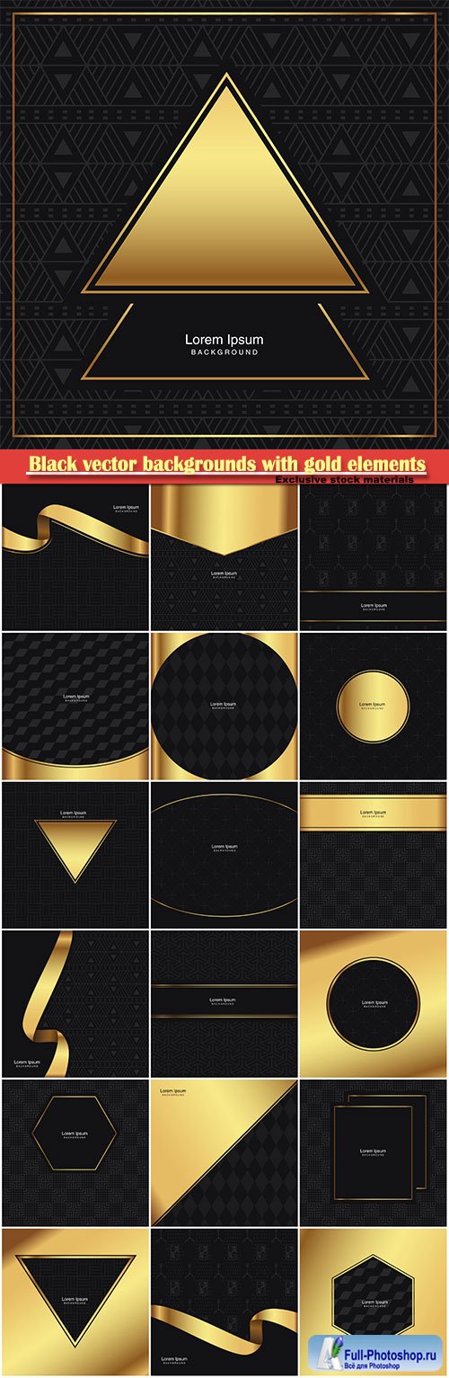 Black vector backgrounds with gold elements