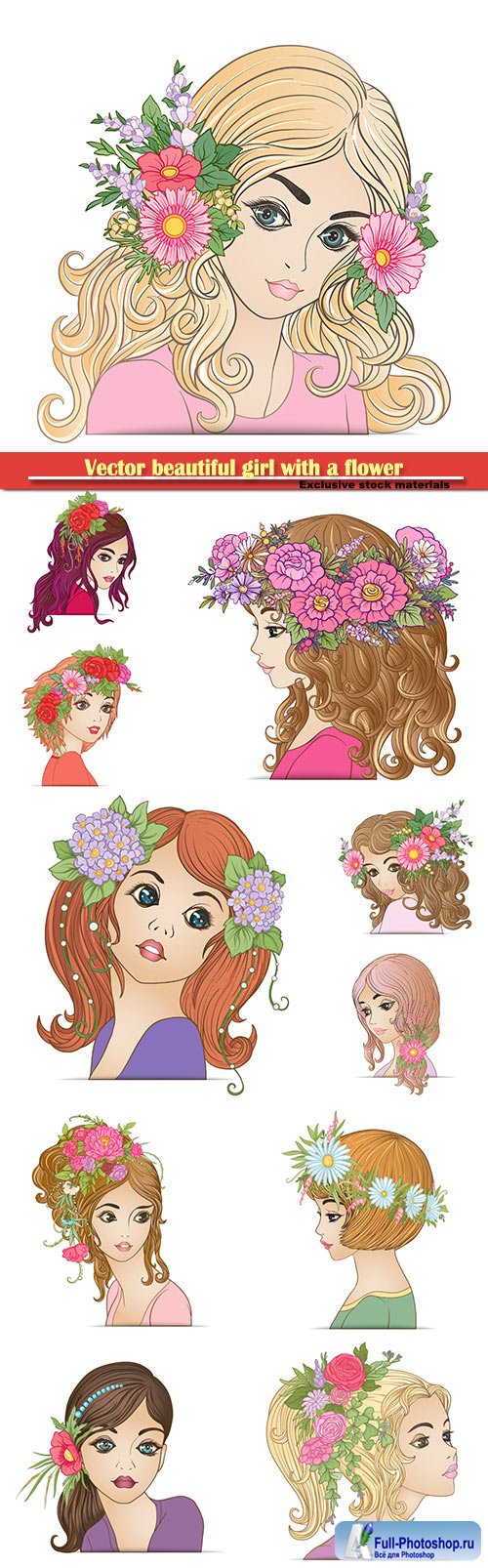 Vector beautiful girl with a flower wreath on his head