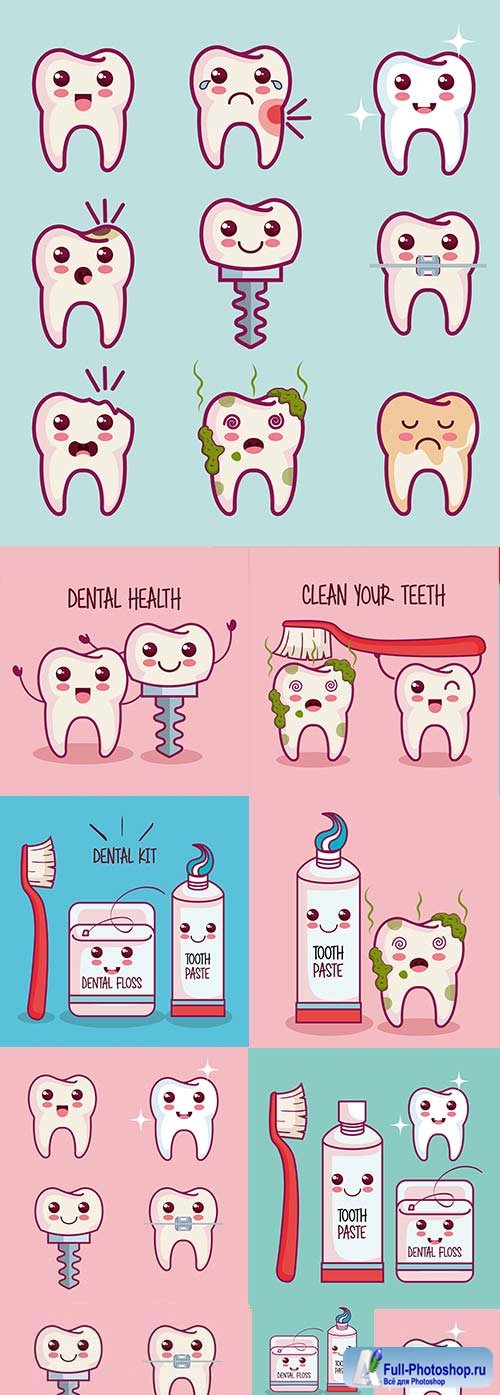 Stomatology prevention and treatment tooth cartoon illustration