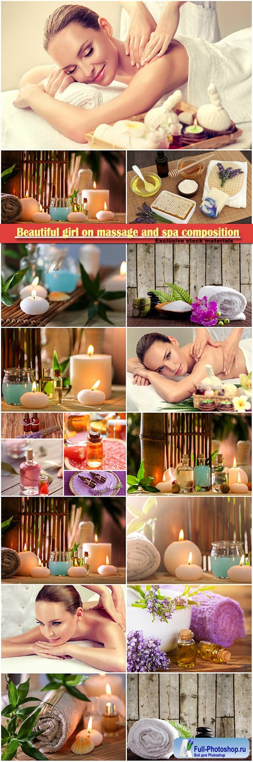 Beautiful girl on massage and spa composition