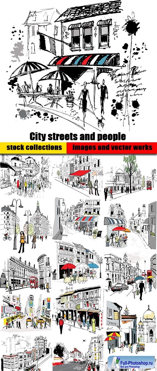 City streets and people in vector from stock - 25 Eps