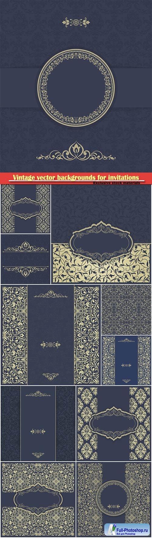 Vintage vector backgrounds for invitations with beautiful patterns