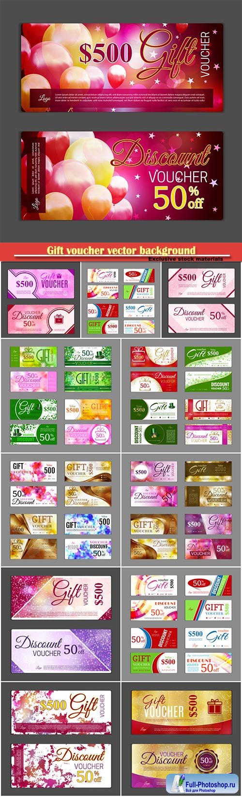 Gift voucher vector background, shopping cards, discount coupon, banner, discount card # 7
