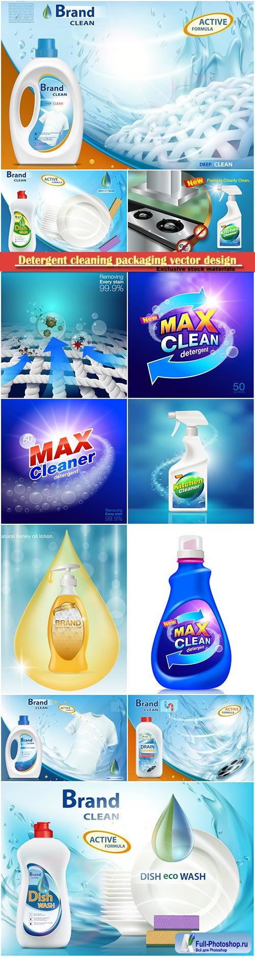 Detergent cleaning packaging vector design