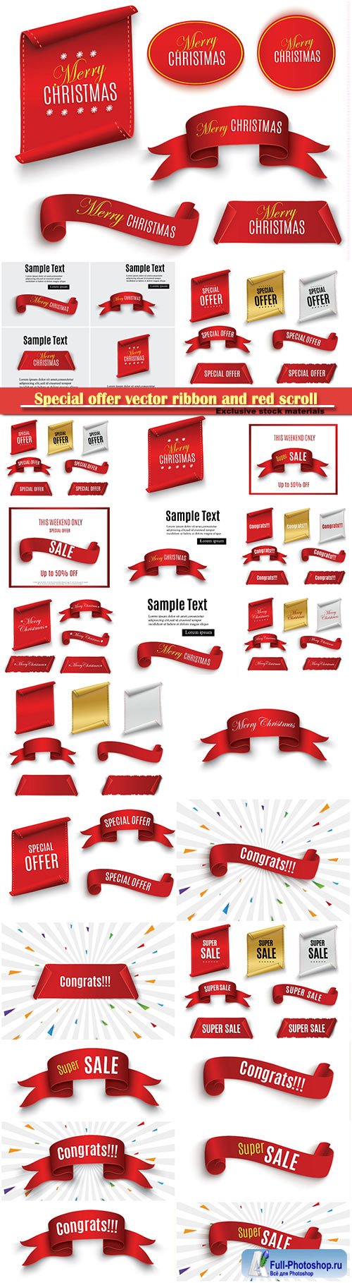 Special offer vector ribbon and red scroll, banner sale tag