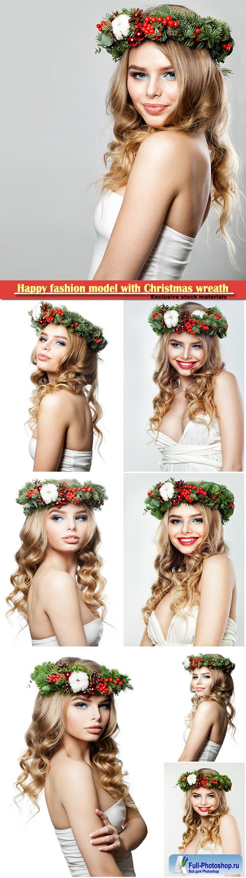Happy fashion model with Christmas or New Year wreath