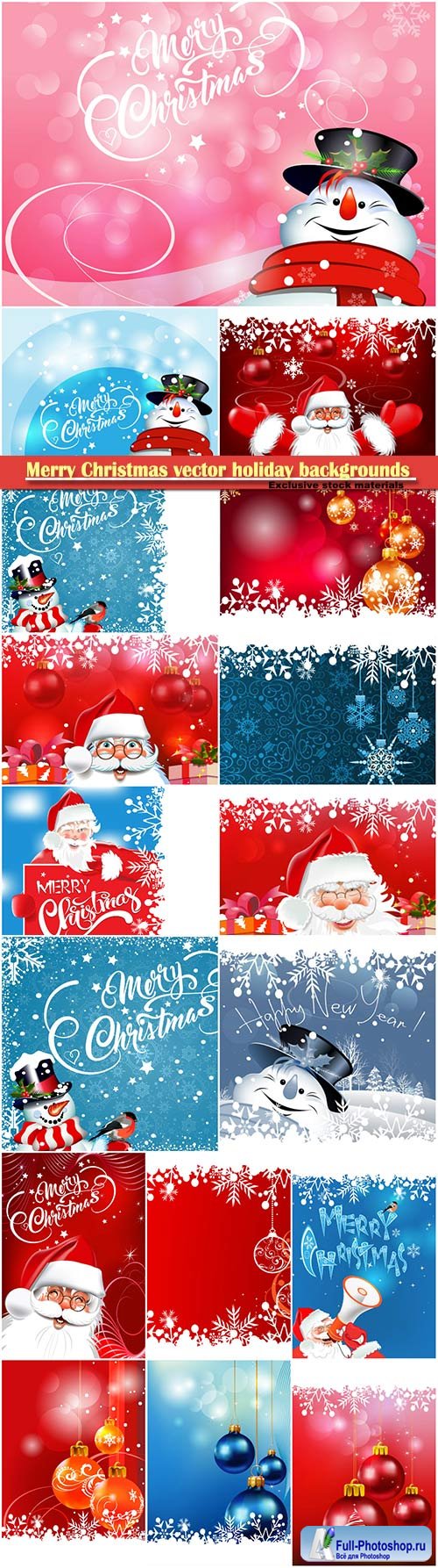 Christmas vector holiday backgrounds, Santa Claus, snowman, Christmas decorations and snowflakes # 5