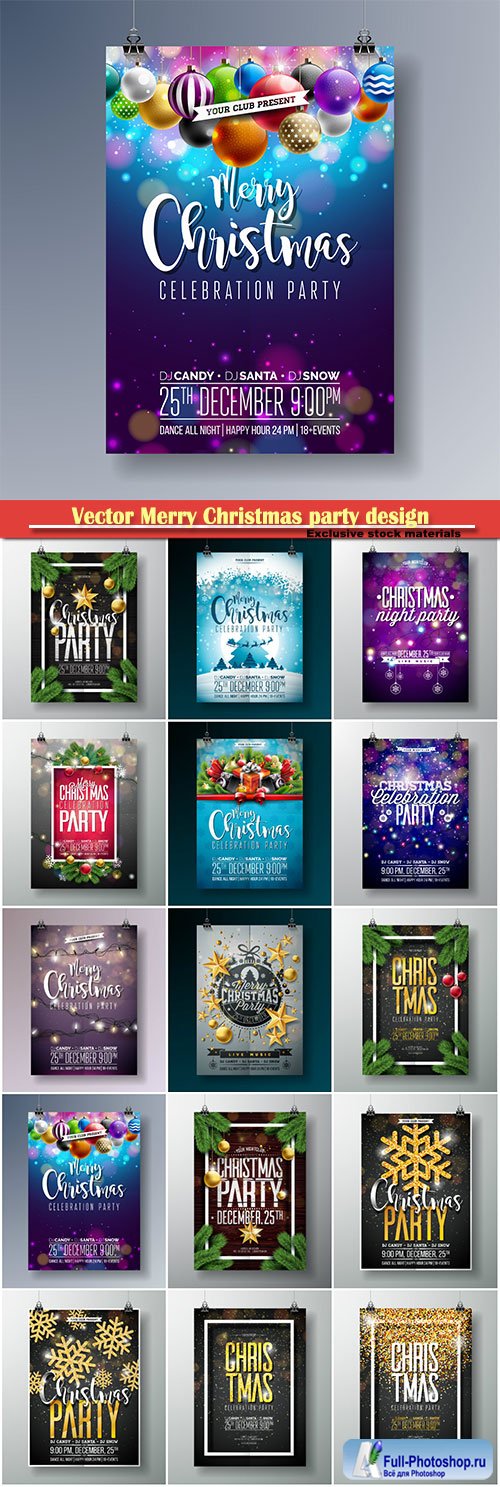 Vector Merry Christmas party design with holiday typography elements
