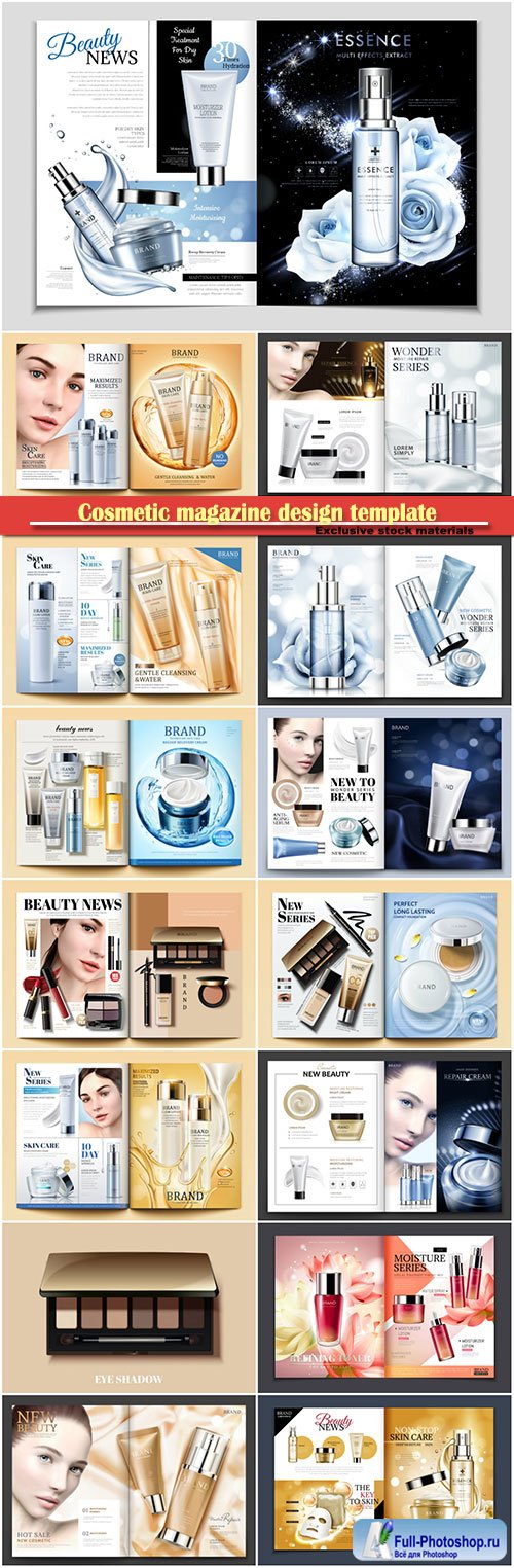 Cosmetic magazine design template, 3d vector illustration