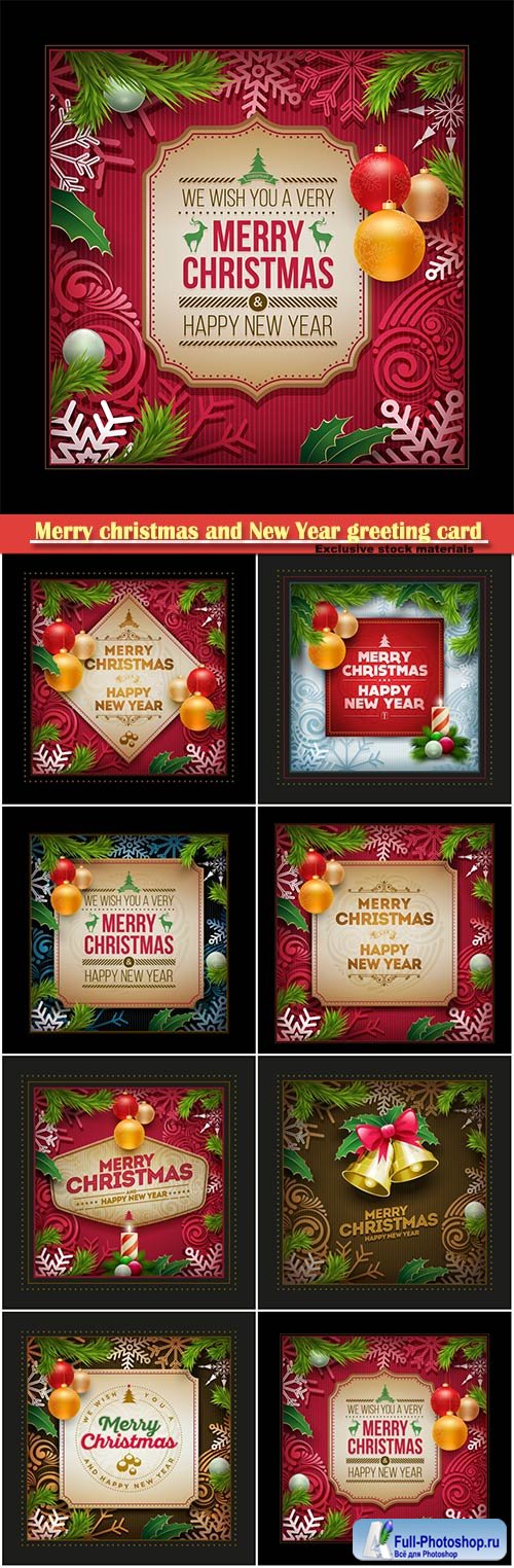 Merry christmas and New Year greeting card with christmas decorations