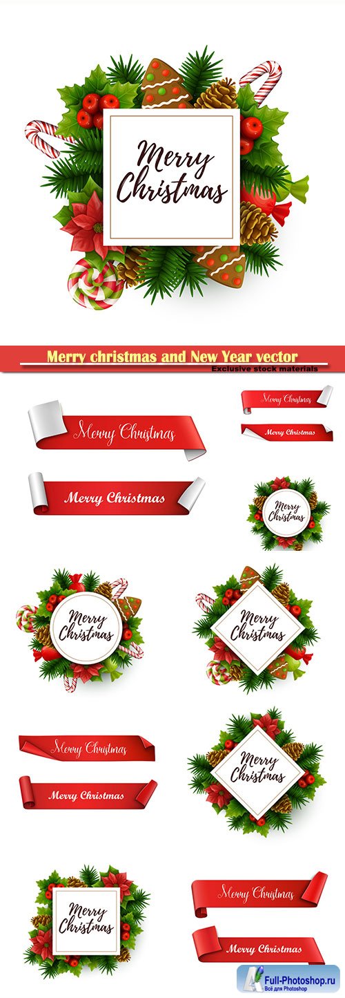 Merry christmas and New Year vector decorations