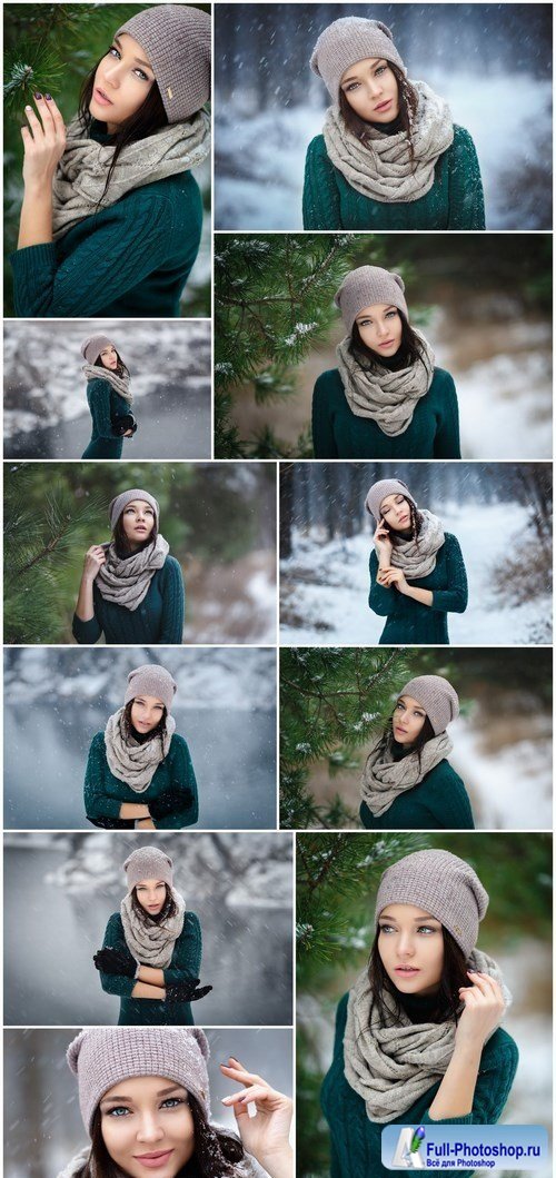 Beautiful young woman in wintertime outdoor - 11xUHQ JPEG Photo Stock