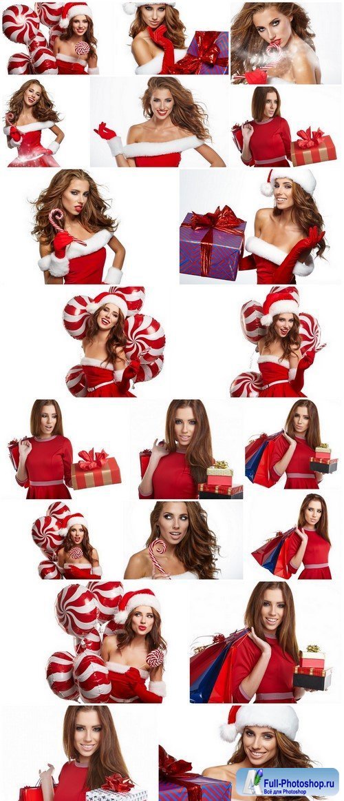 Santa Girl with Christmas Gifts on White Background 2, 20xJPG